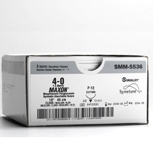 Covidien Maxon CV Suture with Needle Absorbable Uncoated Green Suture Monofilament Polyglyconate Size 7-0 18 Inch Suture Double-Armed 9 mm Length 3/8 Circle Taper Point Needle - 8886614501