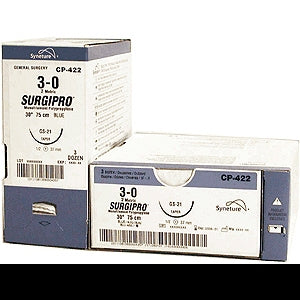 Surgipro - Suture with Needle Nonabsorbable Uncoated Blue Suture Monofilament Polypropylene Suture Size 10 - 0 12 Inch Suture Double-Armed 6 mm Length 3/8 Circle Spatula Needle - P-2771K