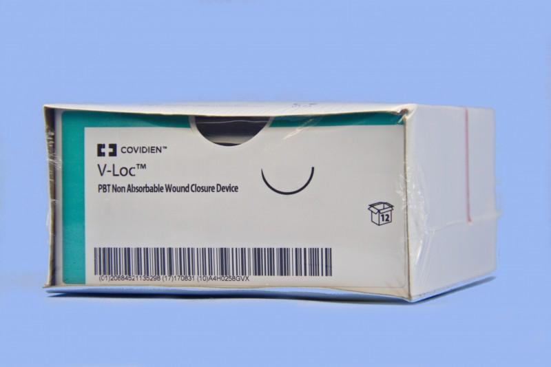Covidien V-Loc PBT Wound Closure Device Suture with Needle Nonabsorbable Uncoated Blue Suture Barbed Monofilament Polybutester Size 2-0 6 Inch Suture 1-Needle 26 mm Length 1/2 Circle Taper Point Needle - VLOCN0605