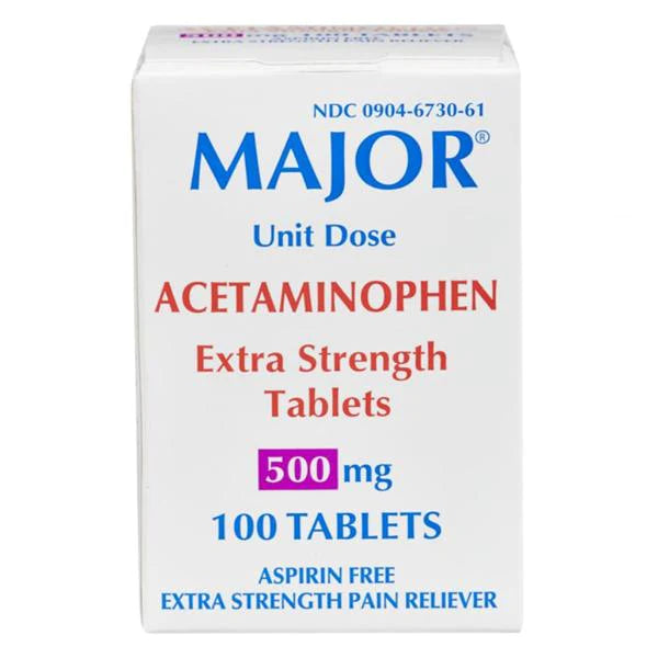 Major - Pain Relief 500 mg Strength Acetaminophen Unit Dose Tablet 100 per Box - 00904673061
