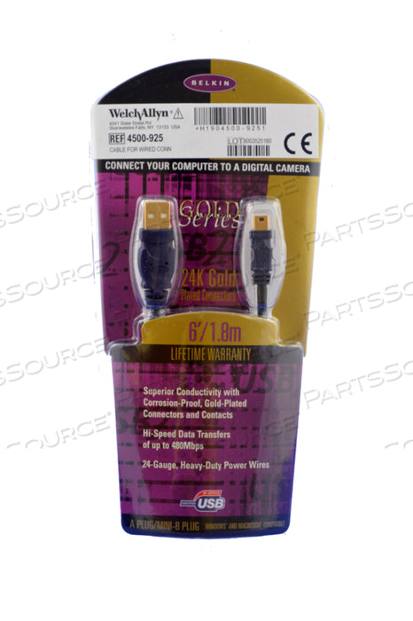 Welch-Allyn Connectivity Accesory Kit, USB Cable 2.0/5 PIN Mini-B, Gold, 10 FT - 4500-925