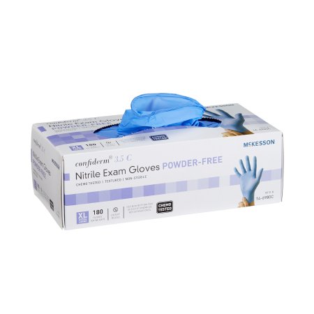 Exam Glove McKesson Confiderm® 3.5C Medium NonSterile Nitrile Standard Cuff Length Textured Fingertips Blue Chemo Tested