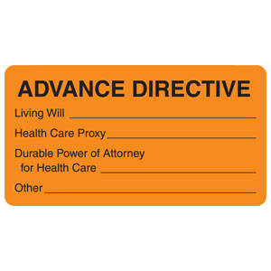 Tabbies Labels "Advance Directive Living Will ___ Health Care Proxy ___ Durable Power of Atorney for Healthcare ___ Other ___" , Fluorescent Orange - 3-1/4"W x 1-3/4"H, 250 per Roll - MAP3500