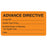 Tabbies Labels "Advance Directive Living Will ___ Health Care Proxy ___ Durable Power of Atorney for Healthcare ___ Other ___" , Fluorescent Orange - 3-1/4"W x 1-3/4"H, 250 per Roll - MAP3500