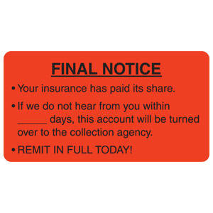Tabbies Patient Responsibility Labels, Fluorecent Red - 3-1/4"W x 1-3/4"H, 250 per Roll - MAP5630