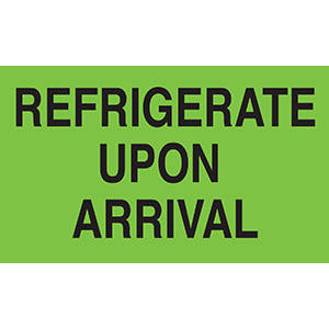 Tabbies Climate Label "REFRIGERATE UPON ARRIVAL", (Fluorescent Green) - 3"H x 5"W, 500 per Roll - 43501