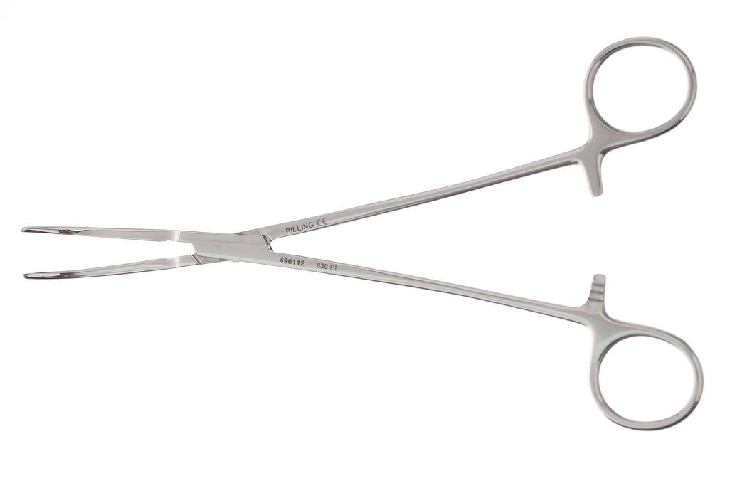 Pilling - Dissecting Forceps Wesphal 7-7/8 Inch Stainless Steel NonSterile Ratchet Lock Finger Ring Handle Angled Longitudinally Serrated Jaws with Narrow Tips - 496112