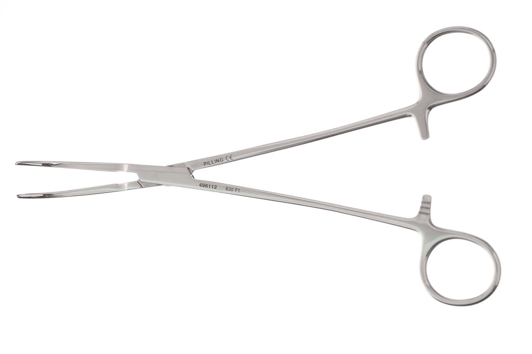 Pilling - Dissecting Forceps Wesphal 7-7/8 Inch Stainless Steel NonSterile Ratchet Lock Finger Ring Handle Angled Longitudinally Serrated Jaws with Narrow Tips - 496112