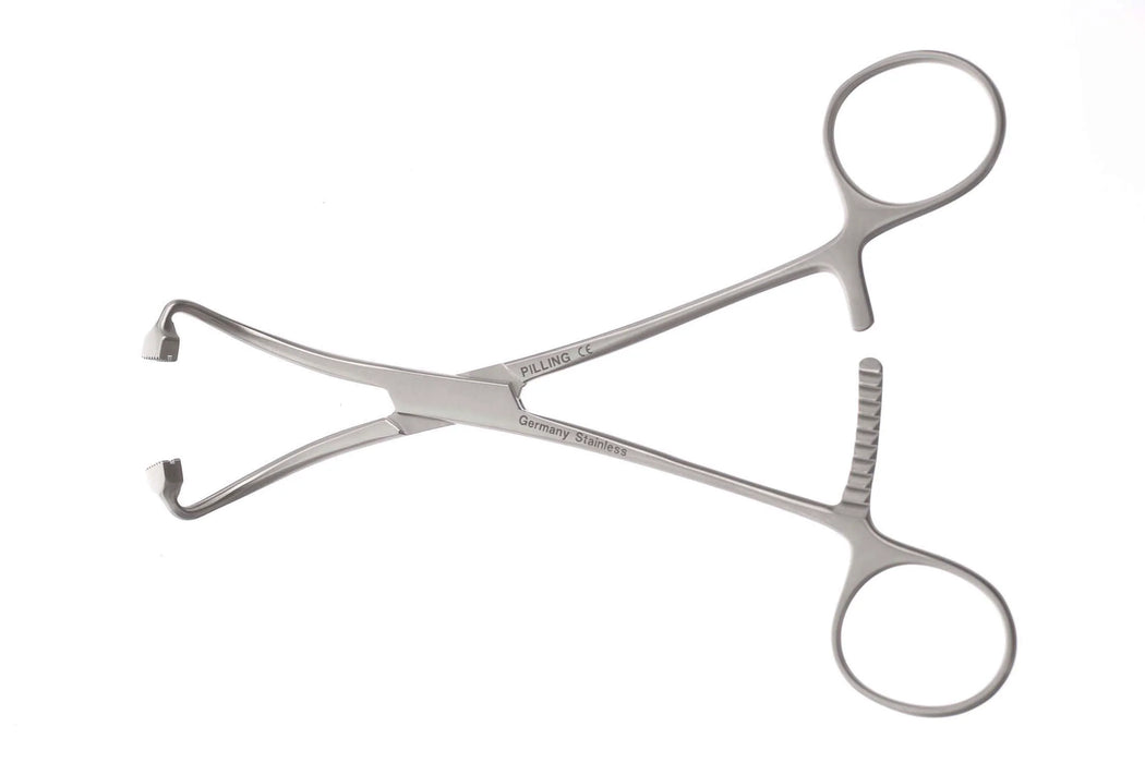 Pilling - Towel Forceps Peers 5-3/4 Inch Length Stainless Steel NonSterile Ratchet Lock Finger Ring Handle Curved Double Opposing Row of NonPenetrating Teeth - 121650