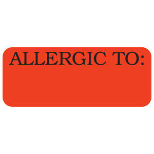 Tabbies Allergy Labels, "Allergic To" Fluorescent Red - 1-7/8"W x 3/4"H, 500 per Roll - SS16