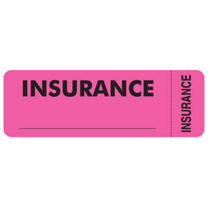 Tabbies Insurance Labels "INSURANCE (Wrap-around)", Fluorescent Pink - 3"W x 1"H, 250 per Roll - MAP6420