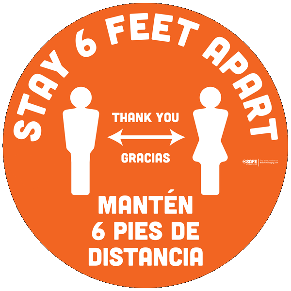 BeSafe Messaging Bilingual Floor Decals - Orange, 12" x 12", Pack of 6