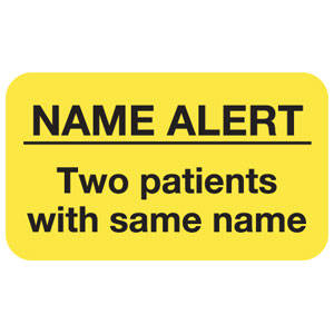 Tabbies Name Alert/Two Patients with Same Name, Fluorescent Chartreuse - 1-1/2"W x 7/8"H, 250 per Roll - MAP1050