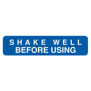 Tabbies Medication Instruction Labels, "SHAKE WELL BEFORE USING", "Blue" - 1-5/8"W x 7/8"H, 500 per Roll - V-FP110