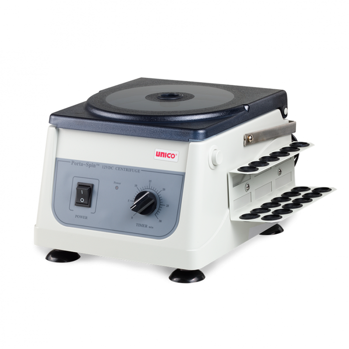 Unico Powerspin Porta-spin Portable 12 Vdc Centrifuge Fixed Speed 3700 Rpm, 6 Place Rotor, 30 Min. Timer, 6x10ml Capacity With 18 Place Tube Holdster Rack - C826H