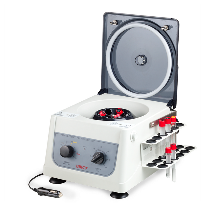 Unico Powerspin Porta-spin Portable 12 Vdc Centrifuge Variable Speed 500-3,800 Rpm, 6 Place Rotor, 30 Min. Timer, 6x10ml Capacity With 18 Place Tube Holdster Rack - C827H