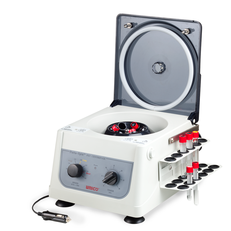 Unico Powerspin Porta-spin Portable 12 Vdc Centrifuge Variable Speed 500-3,800 Rpm, 6 Place Rotor, 30 Min. Timer, 6x10ml Capacity With 18 Place Tube Holdster Rack - C827H