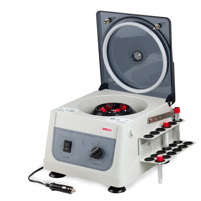 Unico Powerspin Porta-spin Portable 12 Vdc Centrifuge Fixed Speed 3700 Rpm, 8 Place Rotor, 30 Min. Timer, 8x10ml Capacityr With 18 Place Tube Holdster Rack - C828H