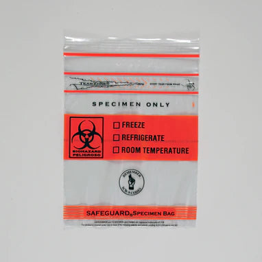 Safeguard - Specimen Transport Bag SafeGuard 8 X 10 Inch Zip Closure Biohazard Symbol / Storage Instructions NonSterile - 9514