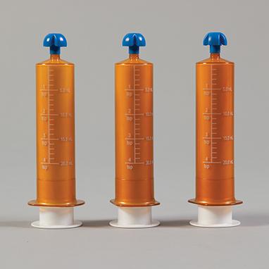 Comar® Oral Dispensers with Tip Caps, 20mL, Amber with White Plunger