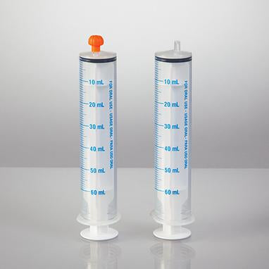 NeoMed® Oral Dispensers with Tip Caps, 60mL, Clear/Blue Markings, 25 Pack