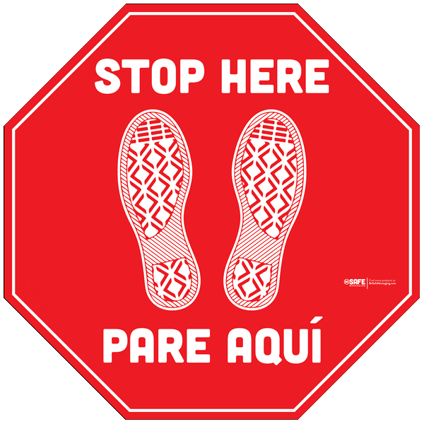 BeSafe Messaging Bilingual Floor Decals - Red, 12" x 12", Pack of 6