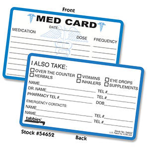 Tabbies Medical Information Cards Practice Marketing/Giveaways, "Clear" - 2-1/8" H x 3-3/8" W" D, 4 packs per Box