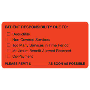 Tabbies Patient Responsibility Labels, Fluorecent Red - 3-1/4"W x 1-3/4"H, 250 per Roll - MAP4180