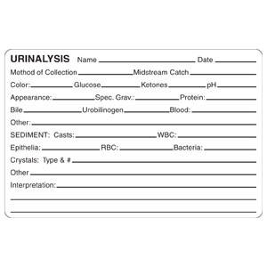 Tabbies Urinalysis Labels, "White" - 4"W x 2-5/8"H, 240 per Roll - V-AN436