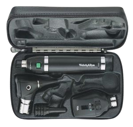 Welch Allyn Diagnostic Set Includes: Coaxial Ophthalmoscope (Head Only), Halogen Lamp, MacroView Otoscope with Specula (Head Only), Lithium Ion Smart Handle, Removable AC Adapter, Lithium Ion Battery & Hard Case - 97250-MS