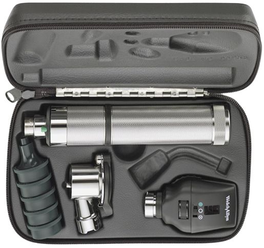 Welch Allyn Diagnostic Set Includes: Standard Ophthalmoscope Pneumatic Otoscope 3.5V Handle & Hard Case - 97120-C