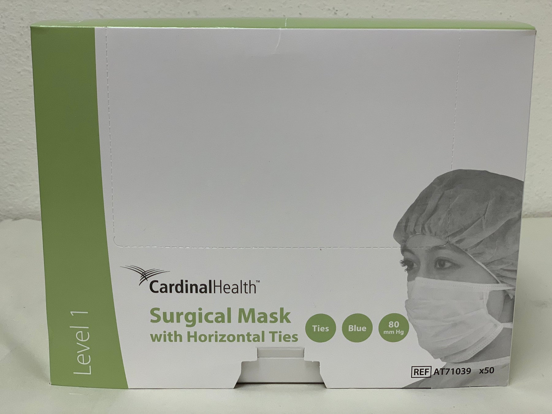 Cardinal Health AT71039 - Surgical Mask with Horizontal Ties Blue - Box of 50 Masks