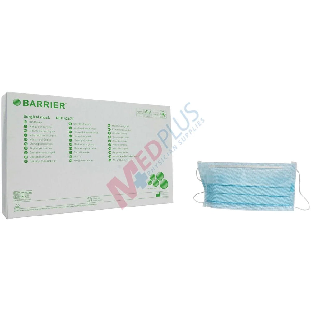 Barrier Extra Protection - Surgical Mask with Eye Shield Anti-fog Shield Pleated Earloops One Size Fits Most Blue NonSterile Not Rated Adult - 42671