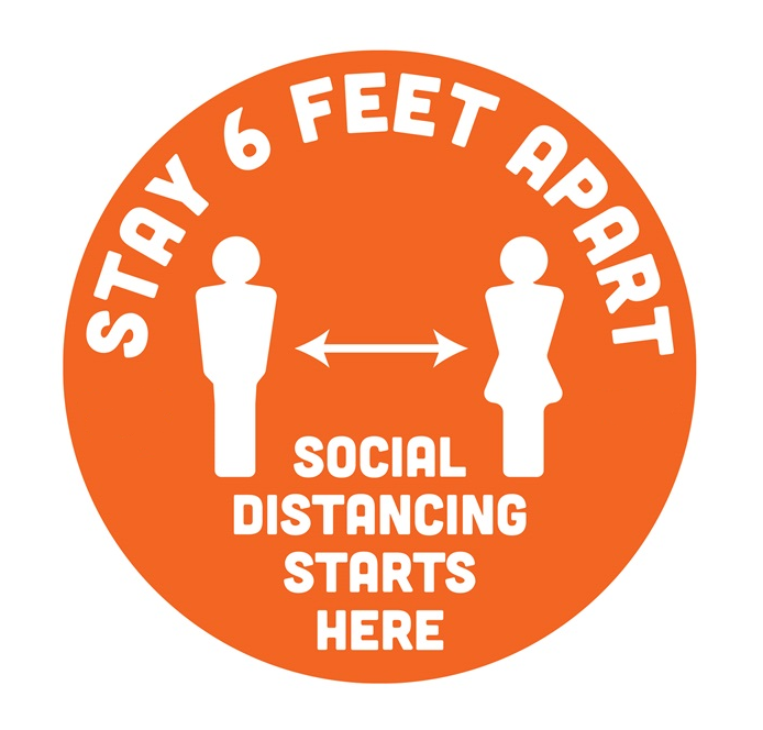 BeSafe Messaging Commercial Floor Decals - Orange & White, 12" x 12", Pack of 6