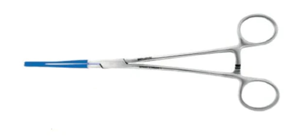 BR Surgical - Grasping Forceps Foerster 9-1/2 Inch Length Surgical Grade Coated Stainless Steel NonSterile Ratchet Lock Finger Ring Handle Straight Serrated Fenestrated Oval Tips - BR71-12717C