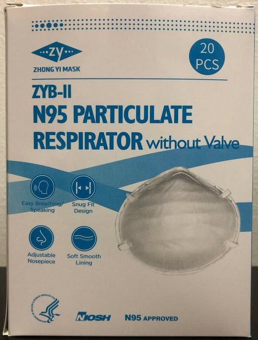 Zyb II N95 Particulate Respirator Mask without Valve 20 Pc Box Niosh