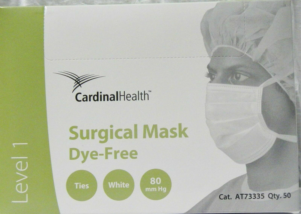 Cardinal AT73335 ASTM Level 1 Dye-Free Surgical Mask with Cellulose Inner Layer White - 50 Masks Per Box