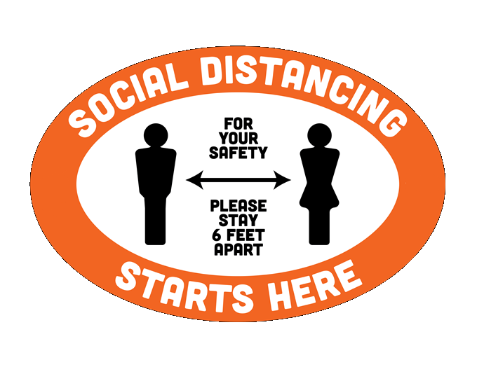 BeSafe Messaging Commercial Floor Decals - White, Orange & Black, 18" x 12", Pack of 6