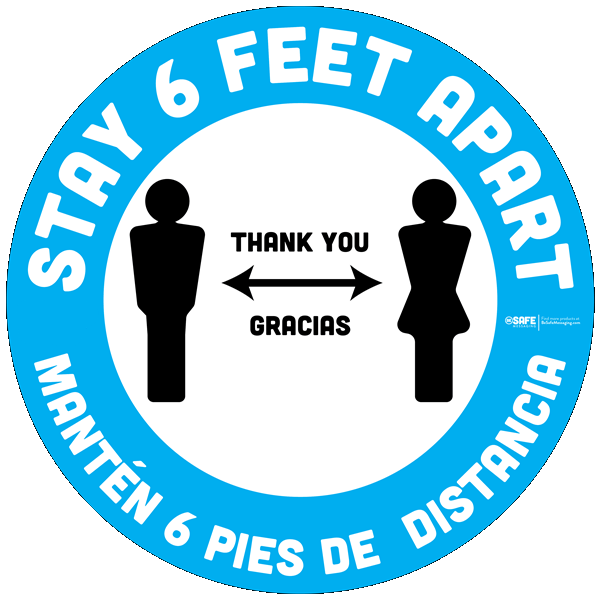 BeSafe Messaging Bilingual Floor Decals - Blue, 12" x 12", Pack of 6