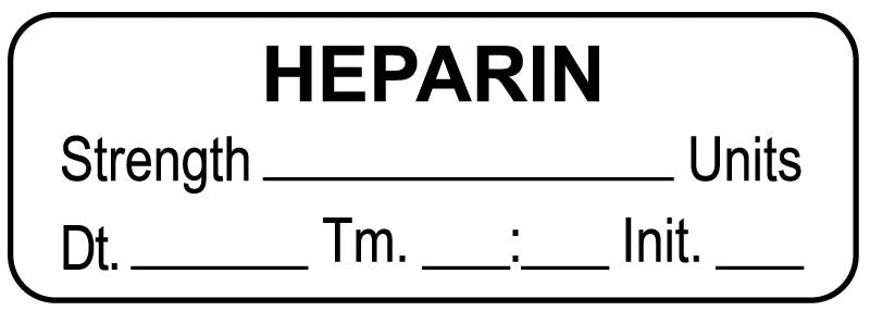 Medical Labels - Anesthesia Label, Heparin Units Date Time Initial, 1-1/2" x 1/2"