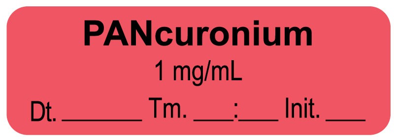 Medical Labels - Anesthesia Label, Pancuronium 1mg/mL Date Time Initial, 1-1/2" x 1/2"