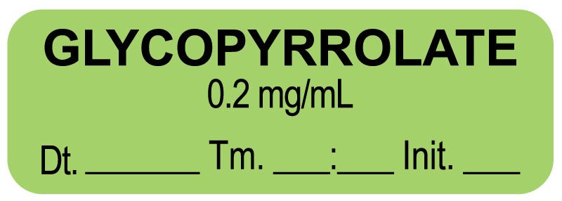 Medical Labels - Anesthesia Label, Glycopyrrolate 0.2 mg/mL Date Time Initial, 1-1/2" x 1/2"
