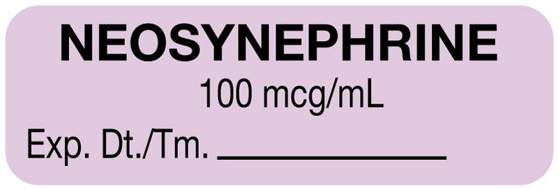 Medical Labels - Anesthesia Label, Neosynephrine 100 mcg/mL, 1-1/2" x 1/2"