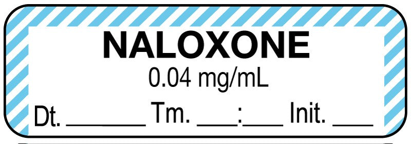 Medical Labels - Anesthesia Label, Naloxone 0.04 mg/mL Date Time Initial, 1-1/2" x 1/2"