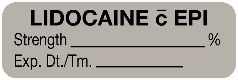 Medical Labels - Anesthesia Label, Lidocaine w EPI %, 1-1/2" x 1/2"