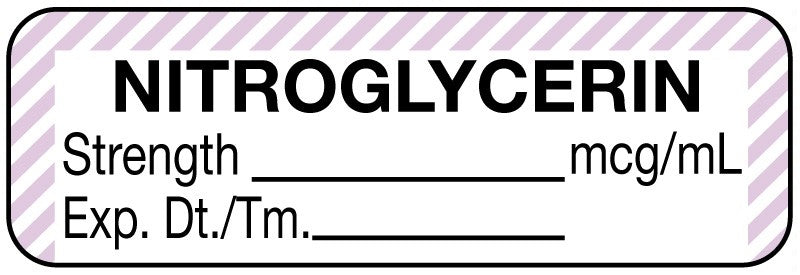 Medical Labels - Anesthesia Label, Nitroglycerine mcg/mL, 1-1/2" x 1/2"