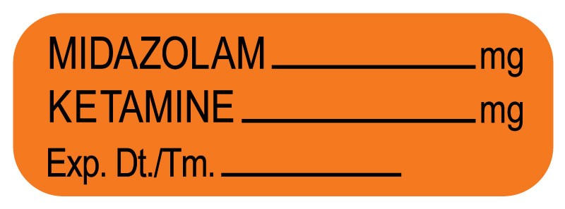 Medical Labels - Anesthesia Label, Midazolam/Ketamine mg, 1-1/2" x 1/2"