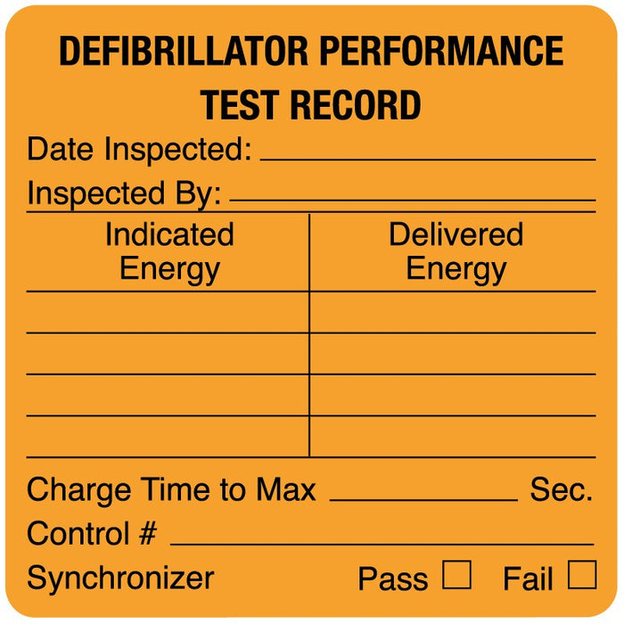 Medical Labels - Defibrillator Performance Test Record, 1-1/2" x 1-1/2"