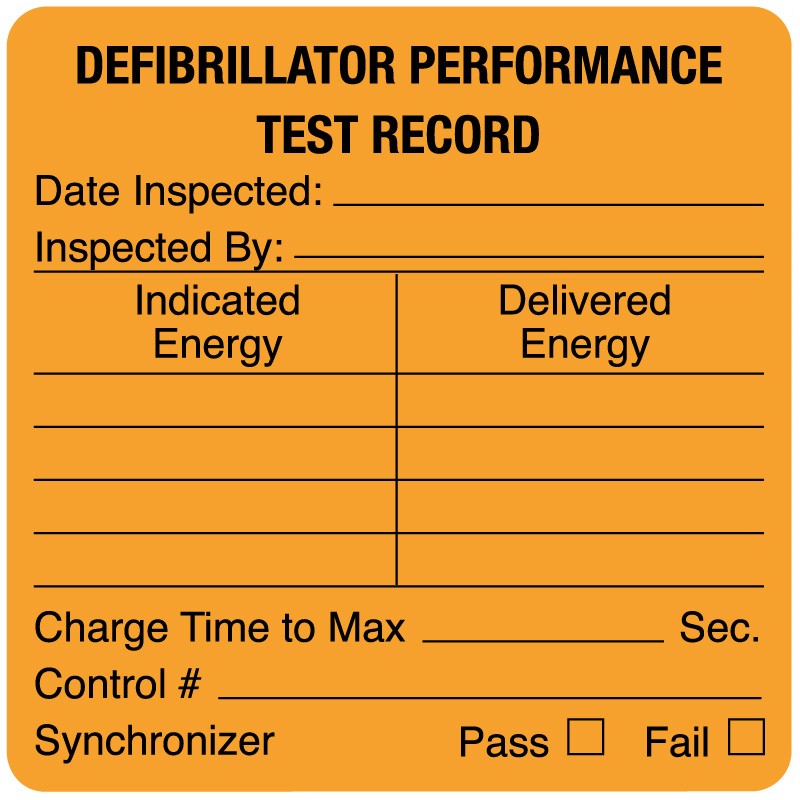 Medical Labels - Defibrillator Performance Test Record, 1-1/2" x 1-1/2"