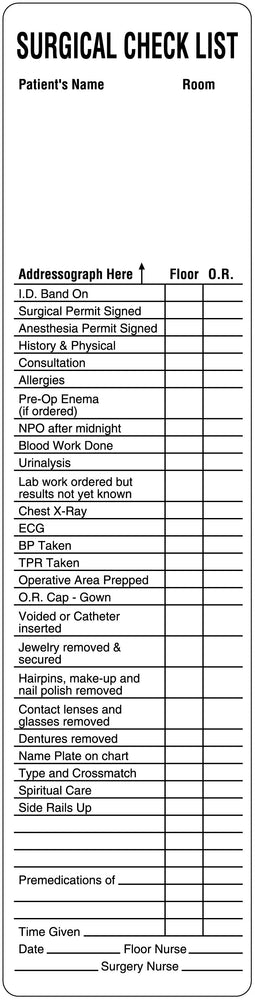 Medical Labels - Surgical Checklist Label, 8" x 2"